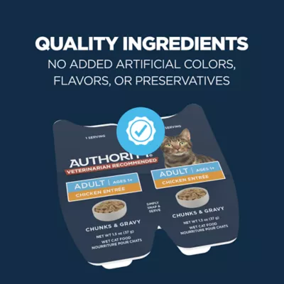 Product Authority Cat - Adult, Wet Food, Split Cup, Chunks, Gravy, Chicken, 2.65 OZ