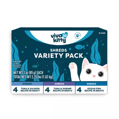 Product Viva La Kitty® Adult Wet Cat Food Variety Pack - Fish Shreds, 12 Count, 36 Oz