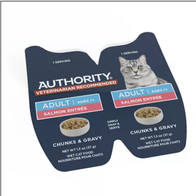Product Authority Cat - Adult, Wet Food, Split Cup, Chunks, Gravy, Salmon, 2.65 OZ