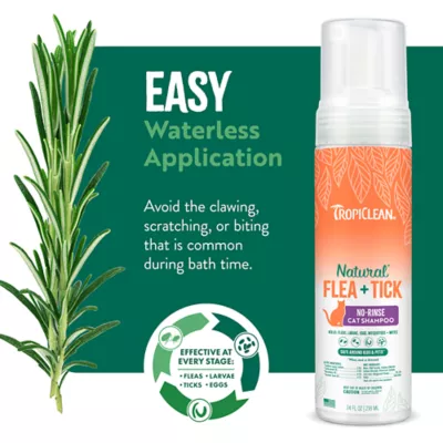 Product TropiClean Natural Flea + Tick No-Rinse Cat Shampoo - 7.4 oz Bottle