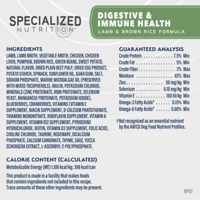 Product Natural Balance Specialized Nutrition Digestive & Immune Health Adult Wet Dog Food - Lamb & Rice