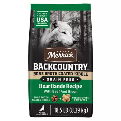 Product Merrick Backcountry Bone Broth Coated Kibble Adult Dog Dry Food - Grain Free, Beef & Bison