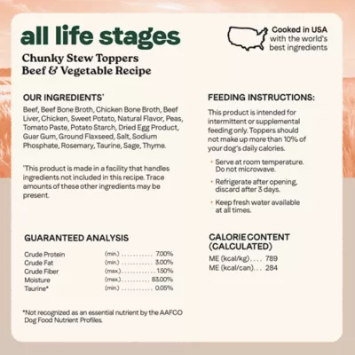 Product Canidae All Life Stages Chunky Stew Toppers All Life Stage Wet Dog Food - Beef & Vegetable