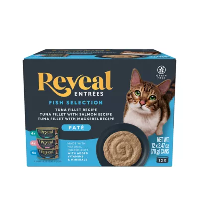 Product Reveal Cat - Adult, Wet Food, Entrees, Fish Selection, Pate, Variety Pack, 12 CT, 29.64 OZ