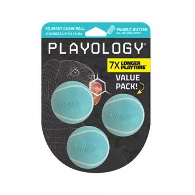 Product Playology Squeaker Chew Ball Peanut Butter Scent Dog Toy 3-Pack