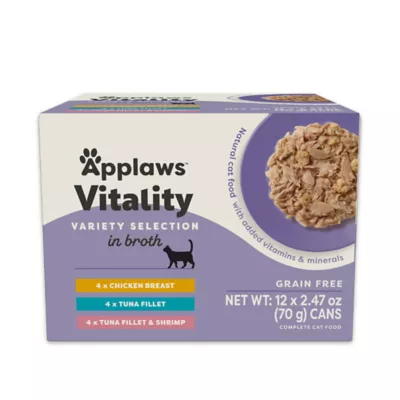 Product Applaws Cat - Adult, Wet Food, Vitality, In Broth, Variety Pack, 12 CT, 29.64 OZ