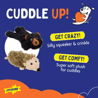 Product Joyhound® Crazy Comfy Flattie Bear and Hedge Hog Squeaker Crinkle Plush Dog Toy