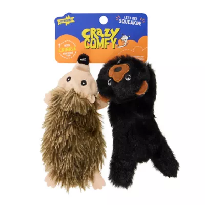 Product Joyhound® Crazy Comfy Flattie Bear and Hedge Hog Squeaker Crinkle Plush Dog Toy