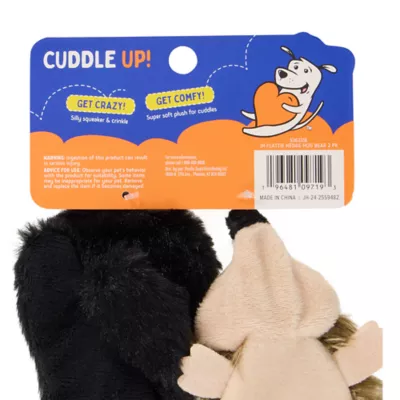 Product Joyhound® Crazy Comfy Flattie Bear and Hedge Hog Squeaker Crinkle Plush Dog Toy