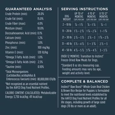 Product Instinct® RawBoost Whole Grain Kibble + Freeze-Dried Raw Puppy Dry Dog Food - Chicken & Brown Rice