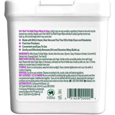 Product Vet's Best Ear Care Ear Relief Finger Wipes for Dogs - 50 count