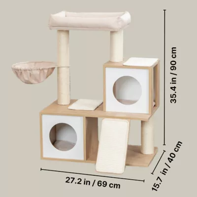 Product TRIXIE Addison Sisal & Wood 35.5" Cat Tree, Modern Cat Tower, Condos, Hammock, Cozy Bed, Beige