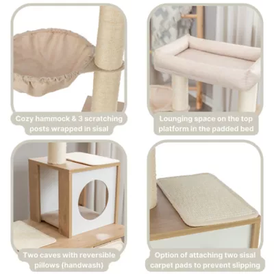Product TRIXIE Addison Sisal & Wood 35.5" Cat Tree, Modern Cat Tower, Condos, Hammock, Cozy Bed, Beige