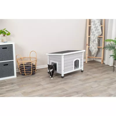 Product TRIXIE Classic Elevated Weatherproof Cat House, 2 Cover Openings, Indoor-Outdoor Cat Home