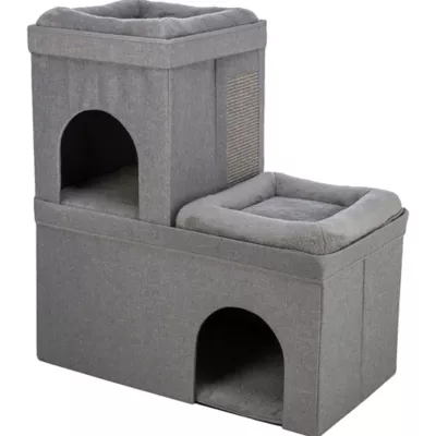 Product TRIXIE Crazy Cube Stackable 2-Story Indoor Cat Condo, Cat House with Scratching Pad, Gray
