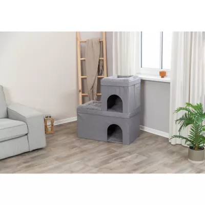 Product TRIXIE Crazy Cube Stackable 2-Story Indoor Cat Condo, Cat House with Scratching Pad, Gray