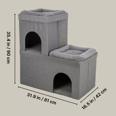 Product TRIXIE Crazy Cube Stackable 2-Story Indoor Cat Condo, Cat House with Scratching Pad, Gray