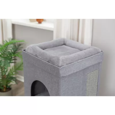 Product TRIXIE Crazy Cube Stackable 2-Story Indoor Cat Condo, Cat House with Scratching Pad, Gray
