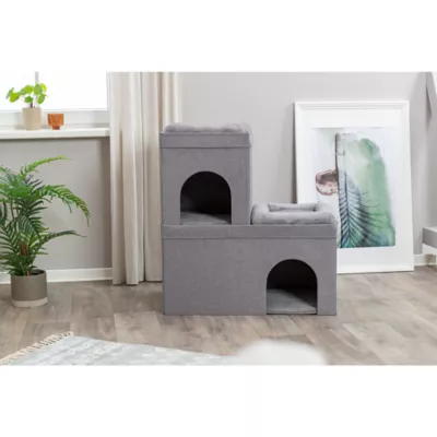 Product TRIXIE Crazy Cube Stackable 2-Story Indoor Cat Condo, Cat House with Scratching Pad, Gray