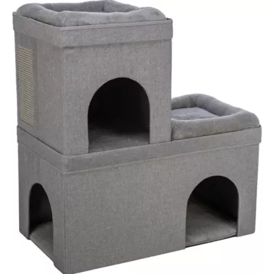 Product TRIXIE Crazy Cube Stackable 2-Story Indoor Cat Condo, Cat House with Scratching Pad, Gray
