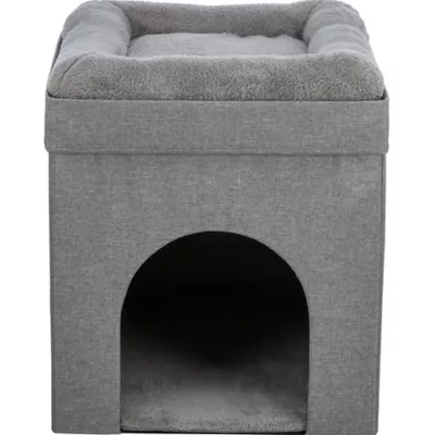 Product TRIXIE Crazy Cube Stackable 1-Story Indoor Cat Condo, Cat House with Scratching Pad, Gray