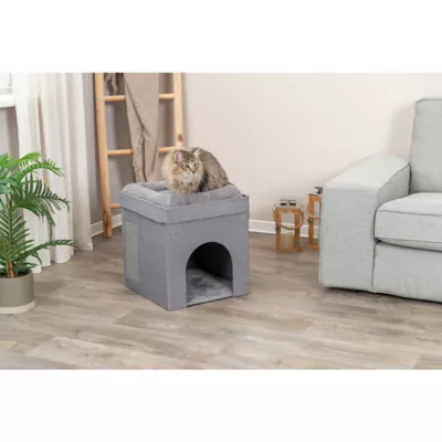 Product TRIXIE Crazy Cube Stackable 1-Story Indoor Cat Condo, Cat House with Scratching Pad, Gray