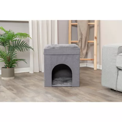 Product TRIXIE Crazy Cube Stackable 1-Story Indoor Cat Condo, Cat House with Scratching Pad, Gray