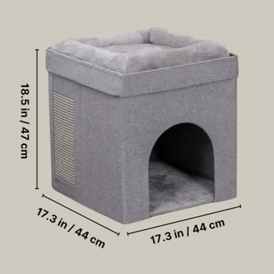 Product TRIXIE Crazy Cube Stackable 1-Story Indoor Cat Condo, Cat House with Scratching Pad, Gray