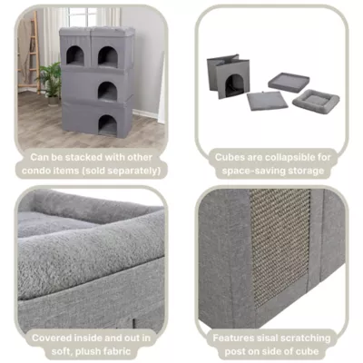 Product TRIXIE Crazy Cube Stackable 1-Story Indoor Cat Condo, Cat House with Scratching Pad, Gray