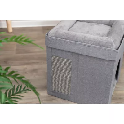 Product TRIXIE Crazy Cube Stackable 1-Story Indoor Cat Condo, Cat House with Scratching Pad, Gray