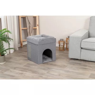 Product TRIXIE Crazy Cube Stackable 1-Story Indoor Cat Condo, Cat House with Scratching Pad, Gray