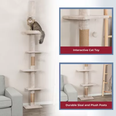 Product TRIXIE Kobe Sisal & Plush 90.5"-104" Ceiling Mount Cat Tree, 4-Level Cat Tower, Beige