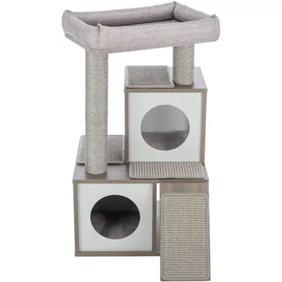 Product TRIXIE Mali Sisal & Wood 34" Cat Tree with Scratching Posts & Pads, Condos, Ramp, Bed, Gray