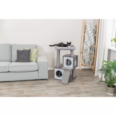 Product TRIXIE Mali Sisal & Wood 34" Cat Tree with Scratching Posts & Pads, Condos, Ramp, Bed, Gray