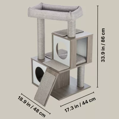 Product TRIXIE Mali Sisal & Wood 34" Cat Tree with Scratching Posts & Pads, Condos, Ramp, Bed, Gray