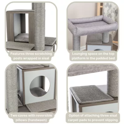 Product TRIXIE Mali Sisal & Wood 34" Cat Tree with Scratching Posts & Pads, Condos, Ramp, Bed, Gray