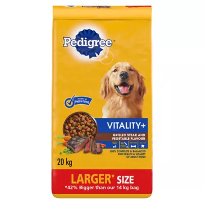 Product Pedigree Vitality+ Dry Food For Adult Dogs - Grilled Steak & Vegetable Flavour With Calcium