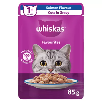 Product WHISKAS Favourites Adult Wet Cat Food Salmon Cuts In Gravy - Pouch, 85g