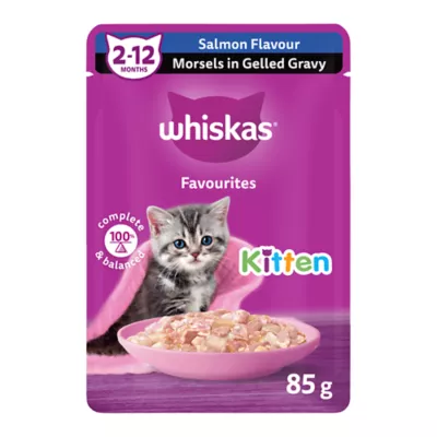 Product WHISKAS Favourites Kitten Wet Cat Food Morsels In Gelled Gravy Salmon - Pouch, 85g
