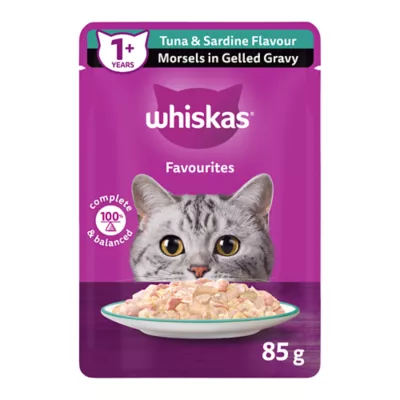 Product WHISKAS Favourites Adult Wet Cat Food Morsels In Gelled Gravy - Pouch, 85g