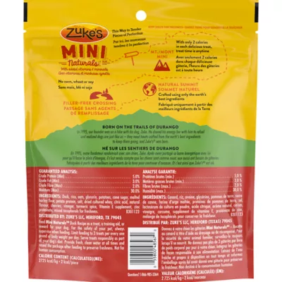 Product Zuke's Mini Naturals Dog Treats Tender Bites - Duck Recipe, 454 g