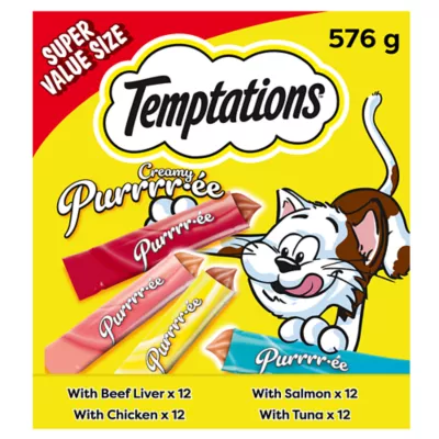 Product TEMPTATIONS Lickable Cat Treats Creamy Puree - Variety Pack, 48 ct