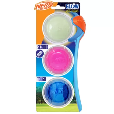 Product Nerf Scent Glow-In-The-Dark Light Balls Dog Toy 3 Count