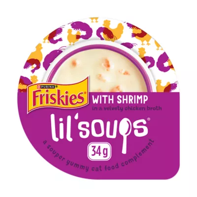 Product Friskies Wet Cat Food Compliment - Lil' Soups Shrimp in a Velvety Chicken Broth, 34 g