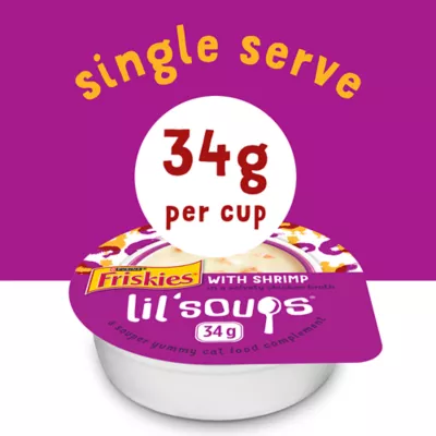 Product Friskies Wet Cat Food Compliment - Lil' Soups Shrimp in a Velvety Chicken Broth, 34 g