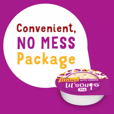 Product Friskies Wet Cat Food Compliment - Lil' Soups Shrimp in a Velvety Chicken Broth, 34 g