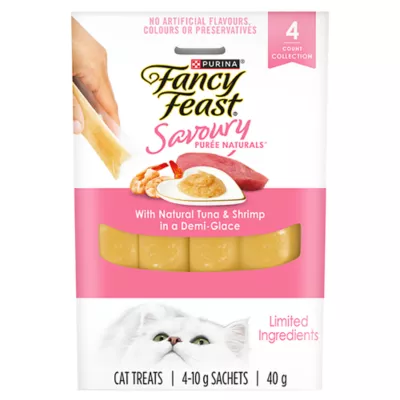 Product Fancy Feast Cat Treats - Savoury Purée Naturals with Natural Shrimp & Tuna