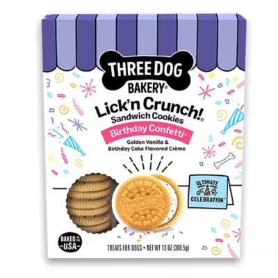 Product Three Dog Bakery Birthday Confetti Lick'n Crunch Sandwich Cookies 13 OZ