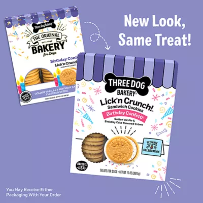 Product Three Dog Bakery Birthday Confetti Lick'n Crunch Sandwich Cookies 13 OZ