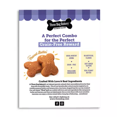 Product Three Dog Bakery Grain-Free Woofers Peanut Butter Banana 13 OZ